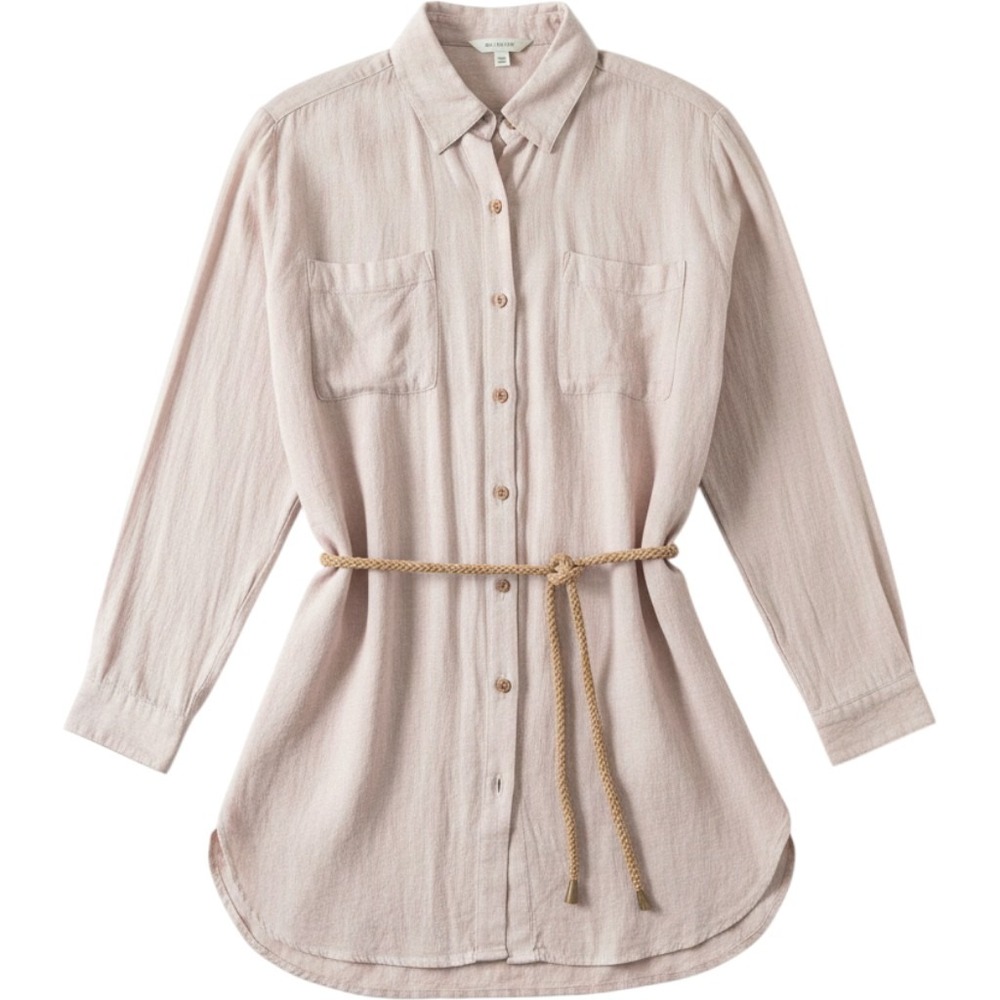 Pure Jill Womens Linen Blend Button Down Tunic Shirt Belted‎ Beige Petite Large